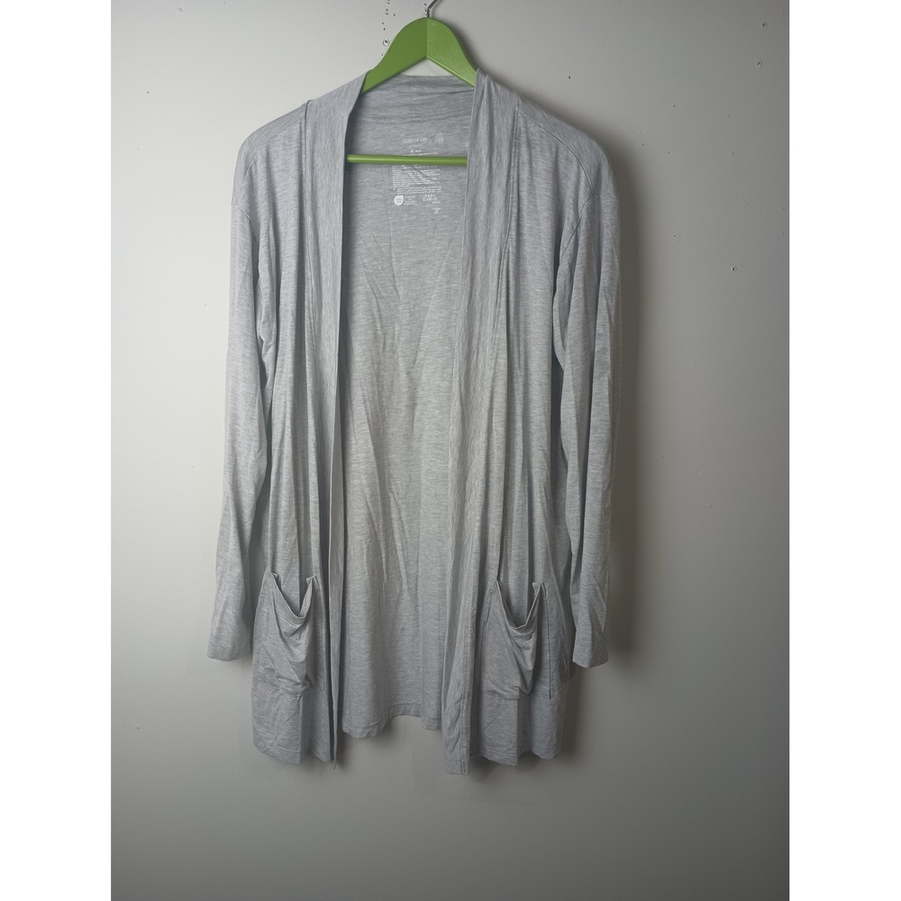 State of Day Intimates Womens Gray Open Front Cardigan Robe Pockets Size M
